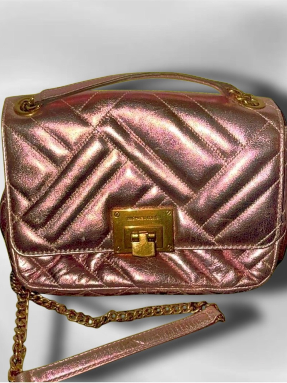 Michael Kors Metallic Pink Quilted Shoulder Bag with Gold Chain